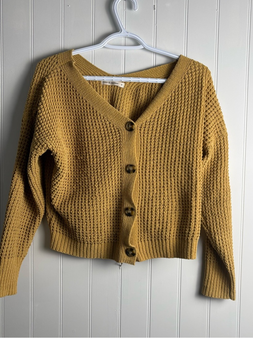 Moon & Madison Mustard Yellow Cropped Cardigan – Size Small
